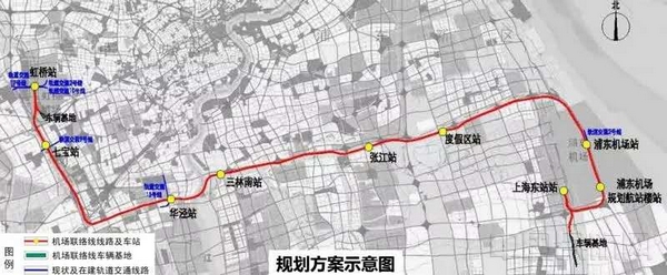 在上海市规划部门此前公布的上海机场联络线走向图上，上海东站与浦东机场互相比邻.jpg