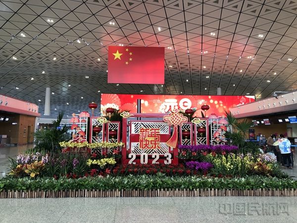 长春机场打造新年主题彩化节日景观 (2)1