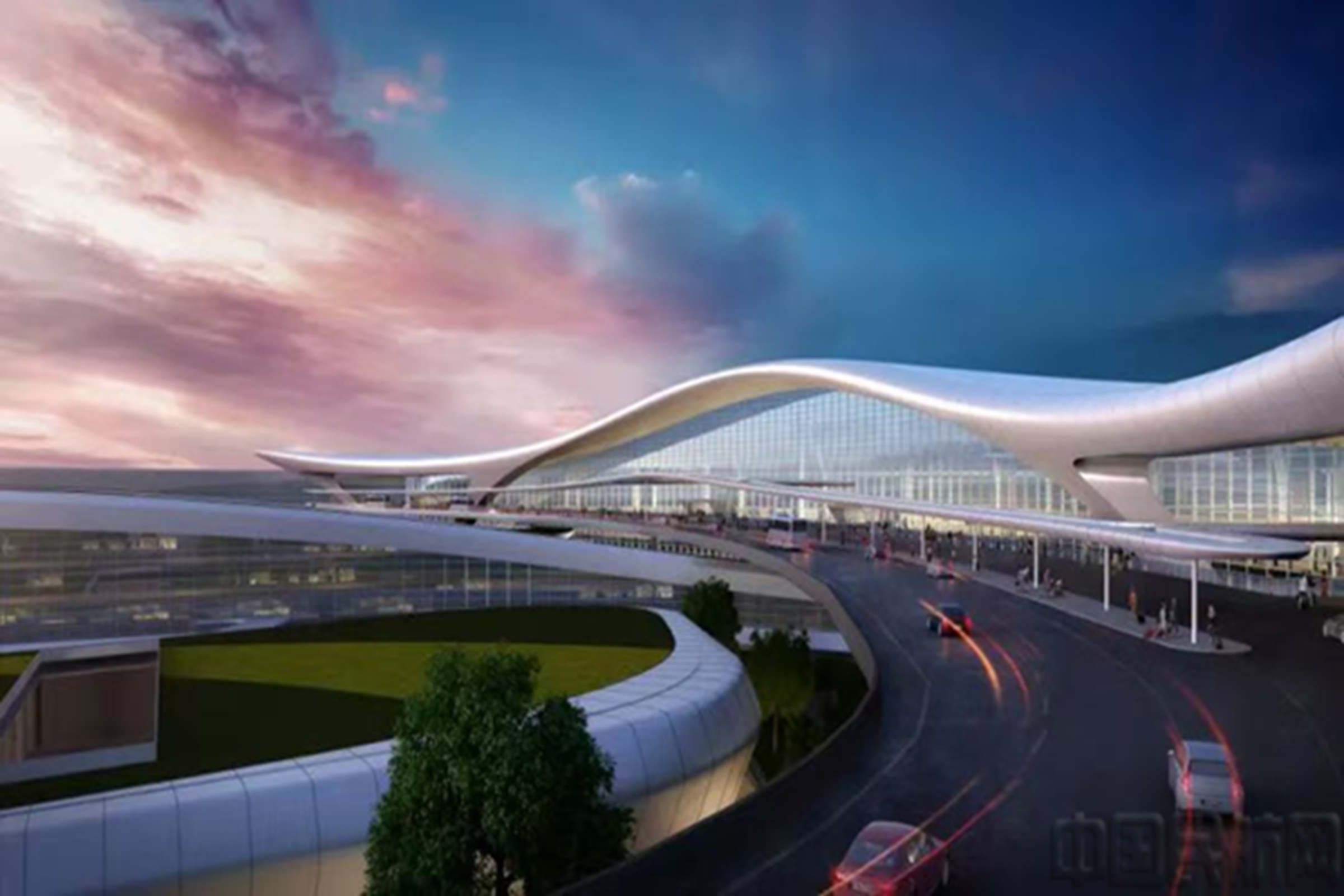 浦东机场T3航站楼建筑外形呈现“翱翔”姿态(效果图)