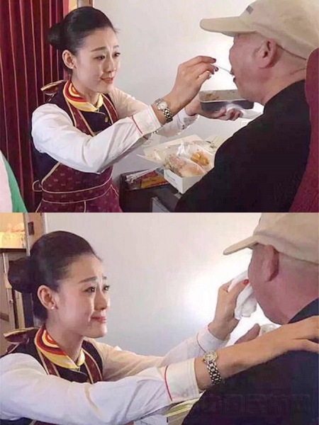 附图2:“最美空乘”樊雪松悉心为老年乘客服务.jpg 附图2:“最美空乘”樊雪松悉心为老年乘客服务.jpg