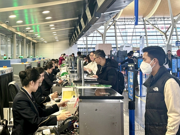 图为上海浦东国际机场南航国际及地区航线值机柜台。马丽 摄10