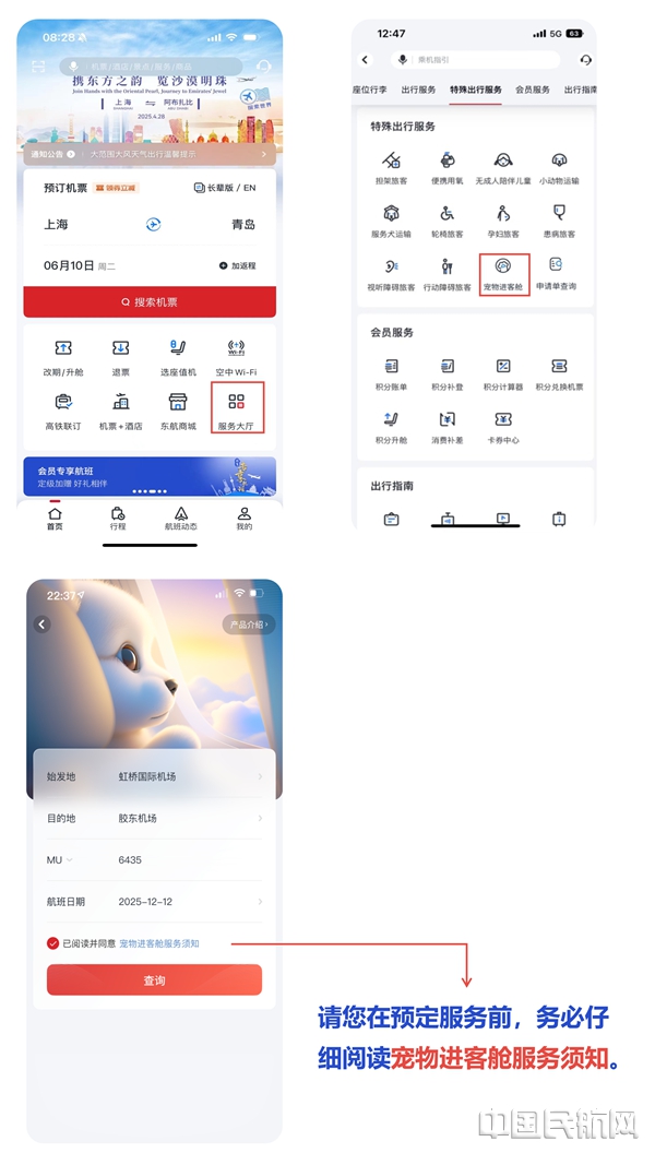 东航APP上的“宠物进客舱”预订入口10